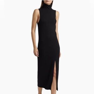 Vince Black Wool Blend Midi Dress with High Mock/Turtle Neckline. Size Medium.